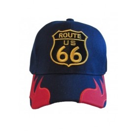 Baseball Caps Historic Route 66 Mother Road Premium Hat - Baseball Cap - Navy Side Flames - CJ11TG0NG7L $10.72