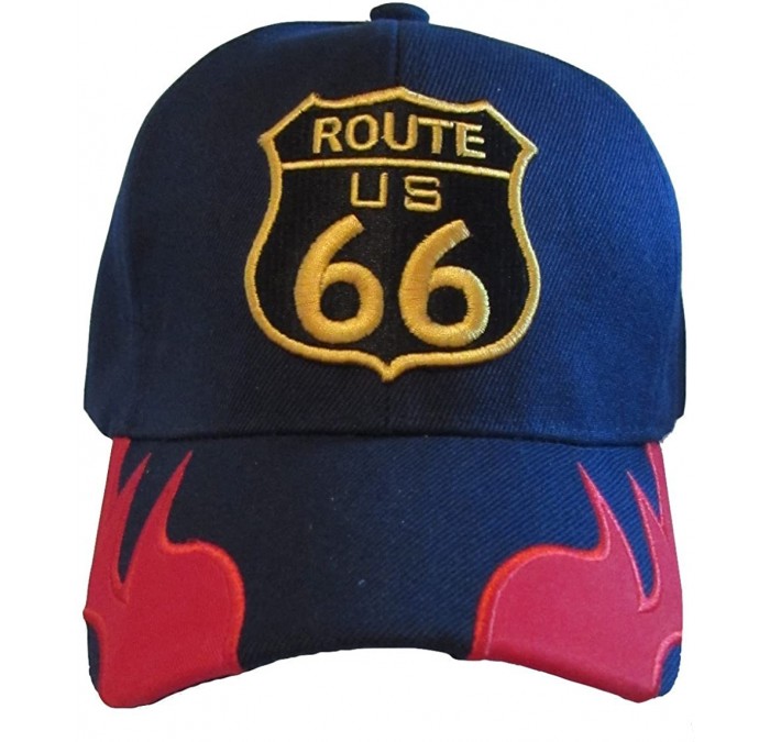Baseball Caps Historic Route 66 Mother Road Premium Hat - Baseball Cap - Navy Side Flames - CJ11TG0NG7L $10.72