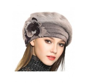 Berets Lady French Beret 100% Wool Beret Floral Dress Beanie Winter Hat - Angola-khaki - CN187I4YD0M $15.76