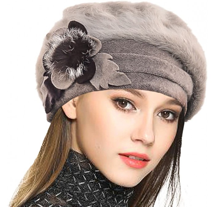 Berets Lady French Beret 100% Wool Beret Floral Dress Beanie Winter Hat - Angola-khaki - CN187I4YD0M $15.76
