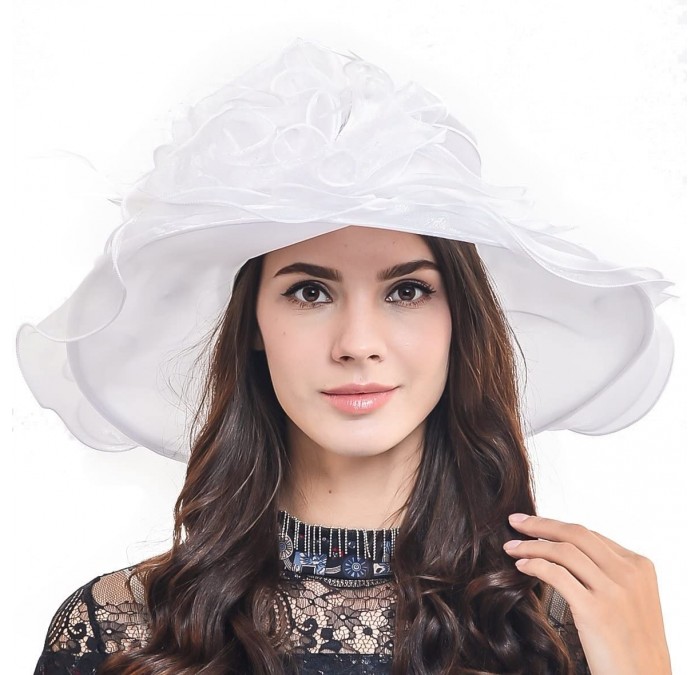 Sun Hats Lightweight Kentucky Derby Church Dress Wedding Hat S052 - S042-white - C3120YC0BPJ $54.25