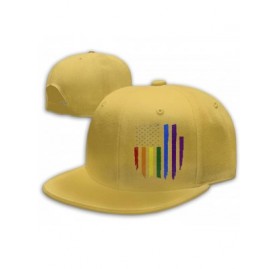 Baseball Caps Gay LGBT Pride Rainbow Flag Snapback Flat Baseball Cap Men Adjustable - Yellow - C6196XNYS3X $13.21
