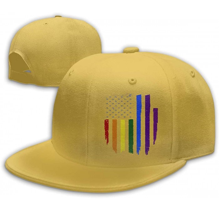 Baseball Caps Gay LGBT Pride Rainbow Flag Snapback Flat Baseball Cap Men Adjustable - Yellow - C6196XNYS3X $13.21