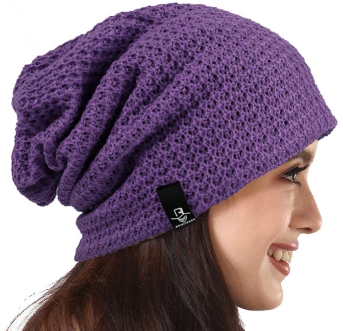 Berets Women's Knit Slouchy Beanie Baggy Skull Cap Turban Winter Summer Beret Hat - Solid Purple - CS18UDTXGTI $22.37