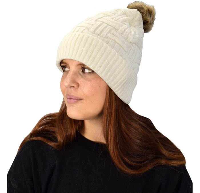Skullies & Beanies Oversize Cute Beanie Hat Cap Warm Hand Knit Pom Pom Double Layer Thick Winter Ski Snowboard Hat - Cream 10...