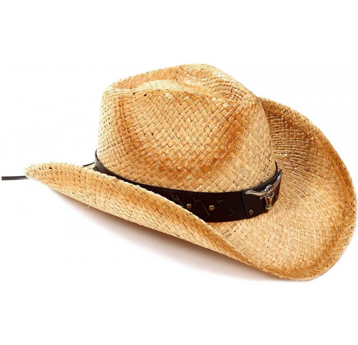 Sun Hats Cowboy Cowgirl Straw Hat Wide Brim Beach Sun Hats for Kids Childs - Bull - CG180ODIT0T $25.08