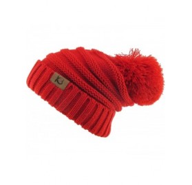 Skullies & Beanies Women's Winter Warm Thick Oversize Cable Knitted Beaine Hat with Pom Pom - (7026) Red - CR18H4EIIY3 $15.20