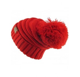 Skullies & Beanies Women's Winter Warm Thick Oversize Cable Knitted Beaine Hat with Pom Pom - (7026) Red - CR18H4EIIY3 $15.20