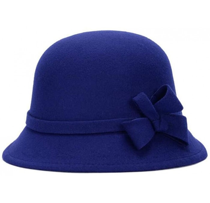 Bucket Hats Women Bowler Hat Vintage Winter Wool Warm Bucket Hat 1920 Cloche Hat - Royal Blue - CS18KOEYQGC $20.61