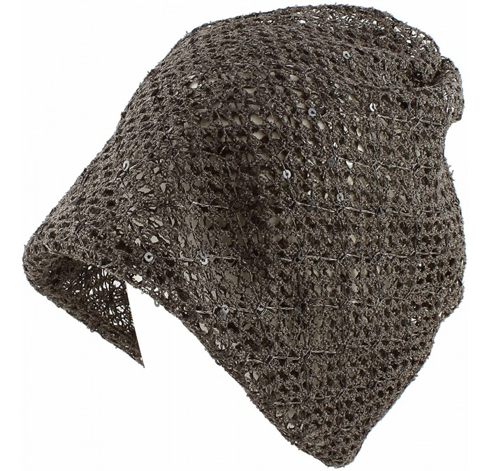 Skullies & Beanies Sequin Stitched Slouchy Mesh Beanie - Charcoal - CW11NNYXWWP $18.40