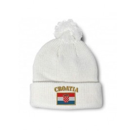Skullies & Beanies Winter Pom Pom Beanie for Men & Women Croatia Flag Embroidery Skull Cap Hat - White - C612ESKT7ZD $14.14