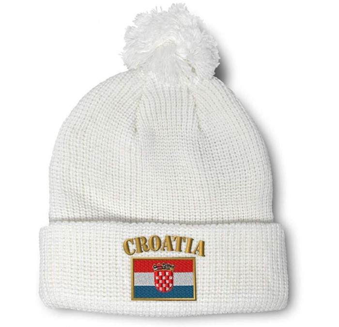 Skullies & Beanies Winter Pom Pom Beanie for Men & Women Croatia Flag Embroidery Skull Cap Hat - White - C612ESKT7ZD $14.14