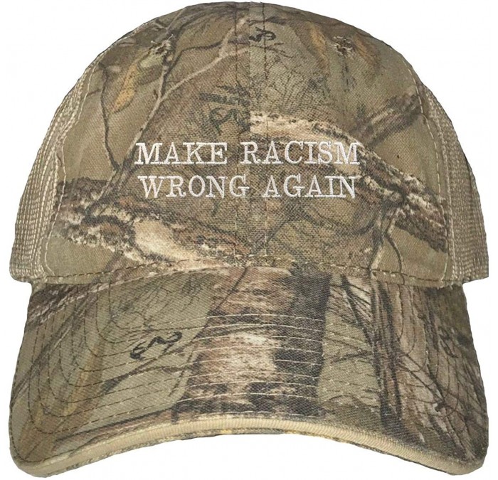 Baseball Caps Adult Make Racism Wrong Again Embroidered Distressed Trucker Cap - Realtree Xtra/ Khaki - CO1926TQ8CL $52.68