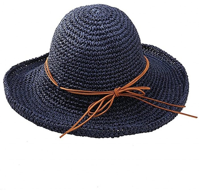 Sun Hats Wide Brim Caps Foldable Summer Beach Sun Straw Hats Navy Blue - C217YLA5722 $19.22