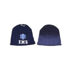 Skullies & Beanies 8" EMS Emergency Medical Services Navy Blue Embroidered Beanie Skull Cap Hat - CD18M6ZK5CA $7.78