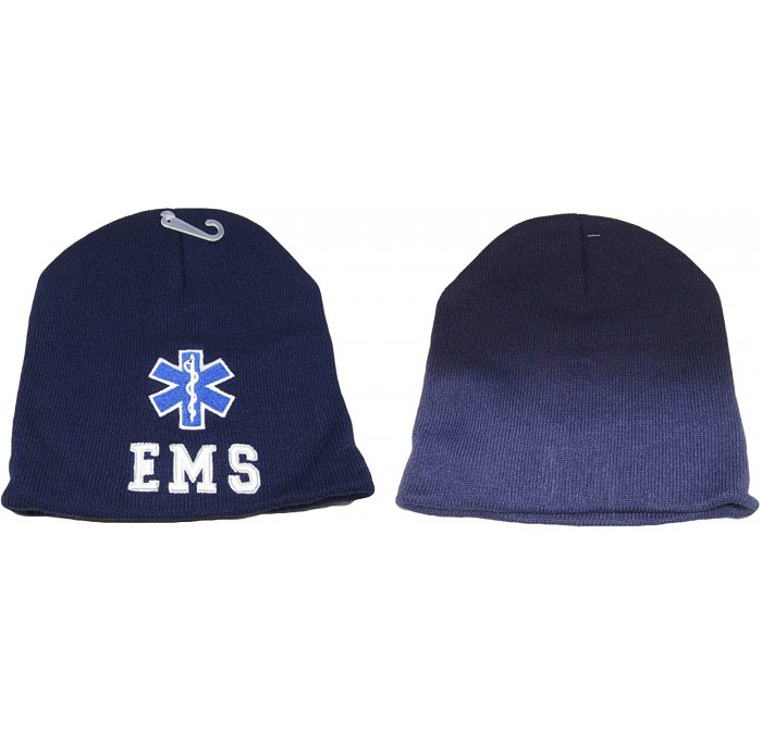 Skullies & Beanies 8" EMS Emergency Medical Services Navy Blue Embroidered Beanie Skull Cap Hat - CD18M6ZK5CA $18.33