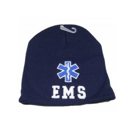 Skullies & Beanies 8" EMS Emergency Medical Services Navy Blue Embroidered Beanie Skull Cap Hat - CD18M6ZK5CA $7.78