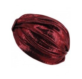 Skullies & Beanies Shiny Metallic Turban Cap Indian Pleated Headwrap Swami Hat Chemo Cap for Women - Wine Red Knot - CK1925D7...