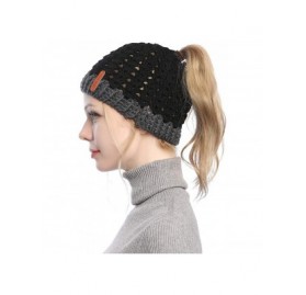 Skullies & Beanies Ponytail Beanie Hat for Women- Girls BeanieTail Soft Stretch Cable Knit Messy High Bun Winter Cap - Black ...