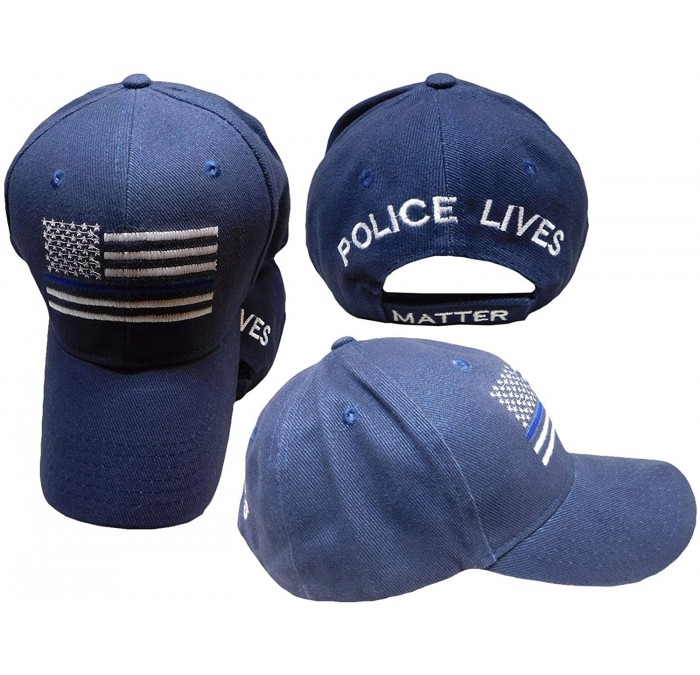 Skullies & Beanies USA Police Memorial Blue Line Police Lives Matter Dark Blue Embroidered Cap Hat - CP185WGMRTC $9.23