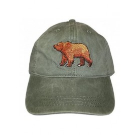 Baseball Caps Embroidered Grizzly Bear Wildlife Baseball Cap Khaki Green - CH17YHQX2ZT $23.40