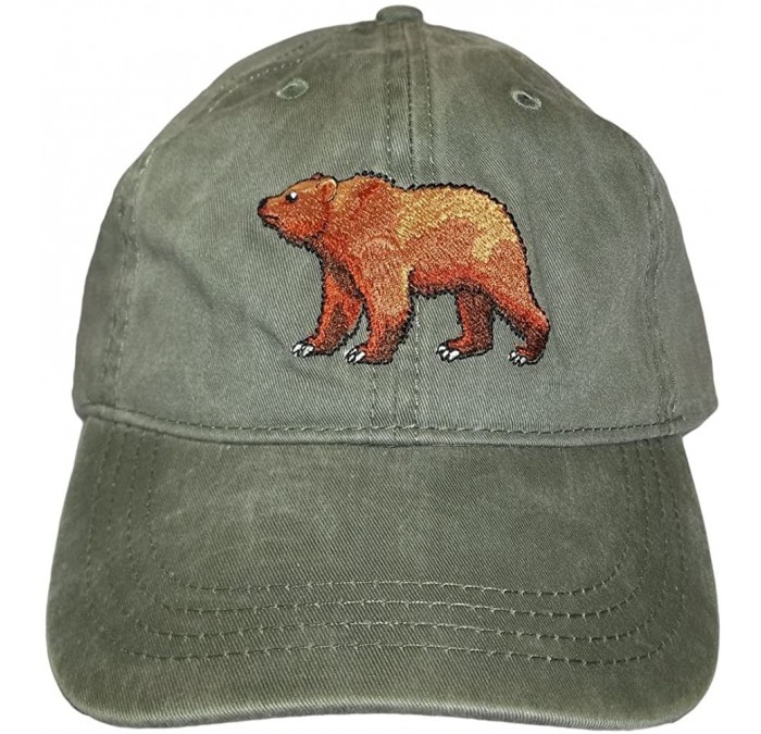 Baseball Caps Embroidered Grizzly Bear Wildlife Baseball Cap Khaki Green - CH17YHQX2ZT $43.74
