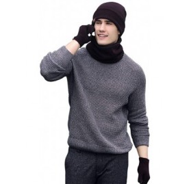 Skullies & Beanies JTJFIT Winter Knitted Hat Scarf Gloves Three Sets for Men and Women-3 Pieces - Wine Red - CE185TAZRZL $12.48