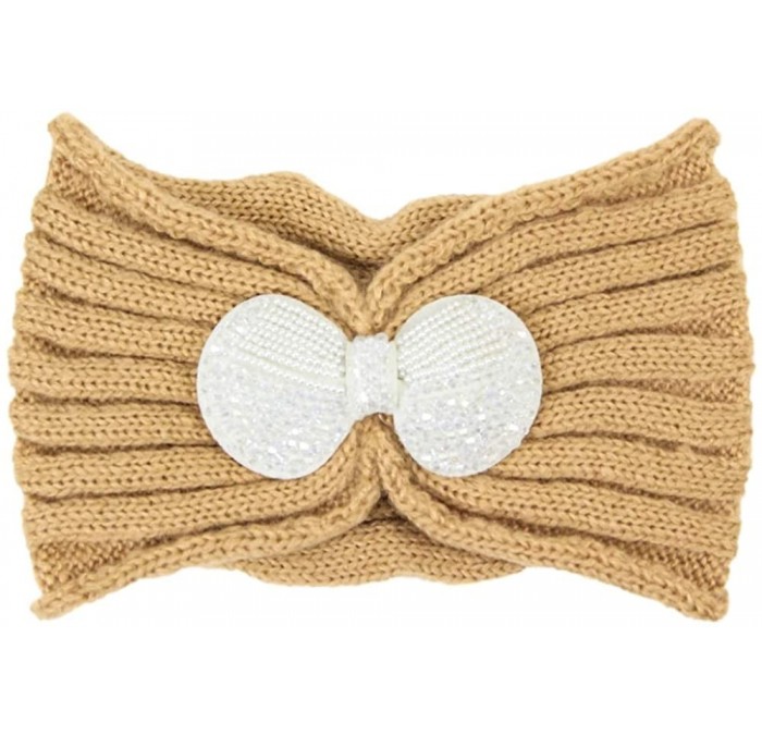 Cold Weather Headbands Women's Winter Sequin Flower Knitted Headband Ear Warmern - Ribbon - Taupe - CS18HD52AMK $8.67