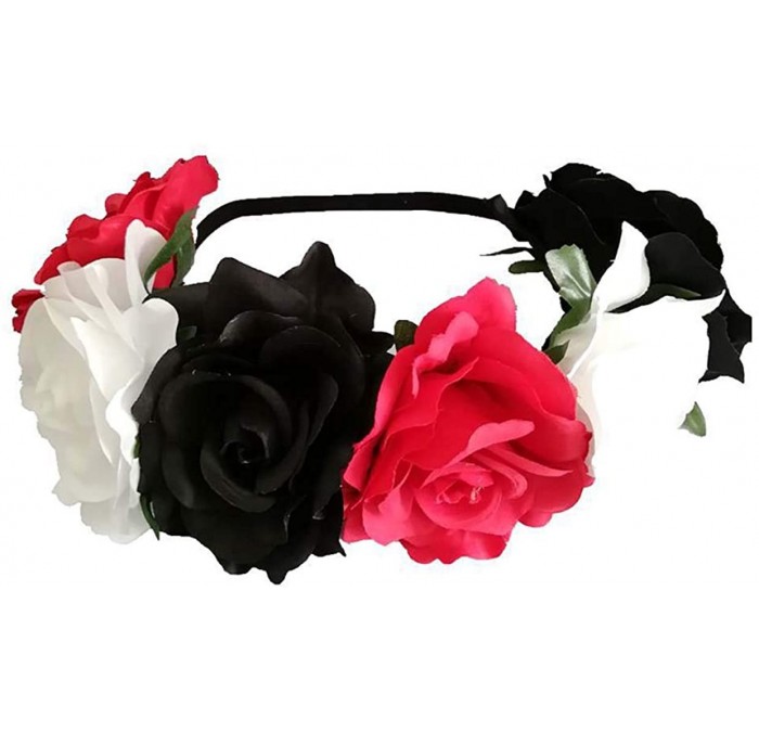 Headbands Love Fairy Bohemia Stretch Rose Flower Headband Floral Crown for Garland Party - Red White Black - CT18WCHQEGX $12.49