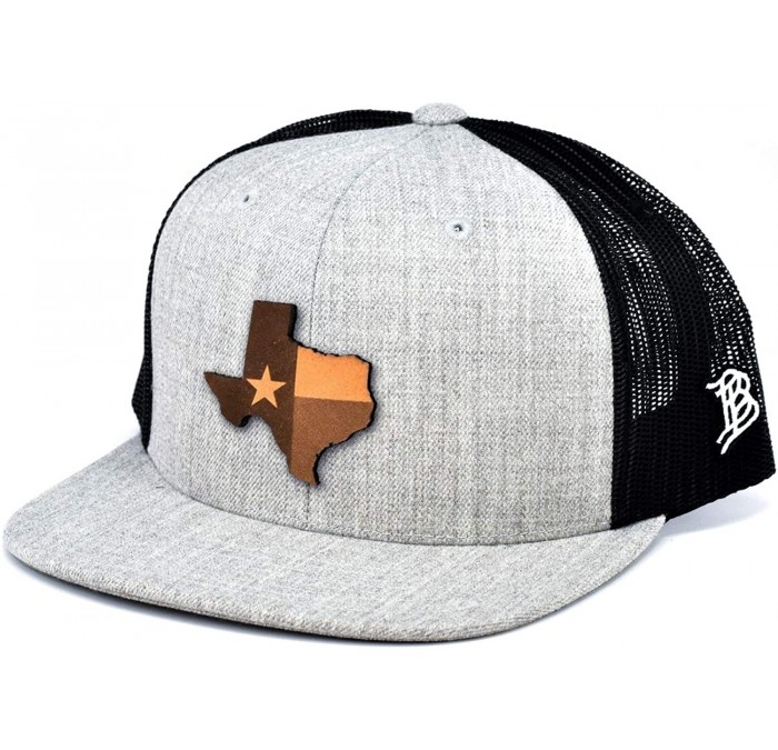 Baseball Caps Texas 'The 28' Leather Patch Hat Flat Trucker - Heather Grey/Black - C918IGQ57OK $54.84