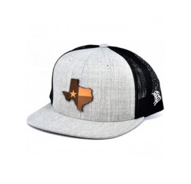 Baseball Caps Texas 'The 28' Leather Patch Hat Flat Trucker - Heather Grey/Black - C918IGQ57OK $48.96