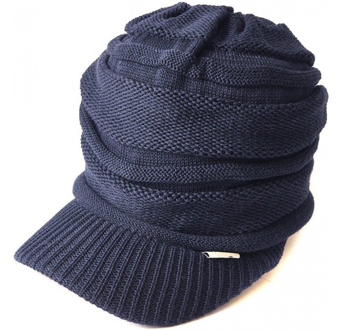 Skullies & Beanies Mens Summer Knit Beanie Hat - Womens Slouchy Visor Cap Winter Baggy Slouch Knit - Navy - CQ11K50YDHX $15.93