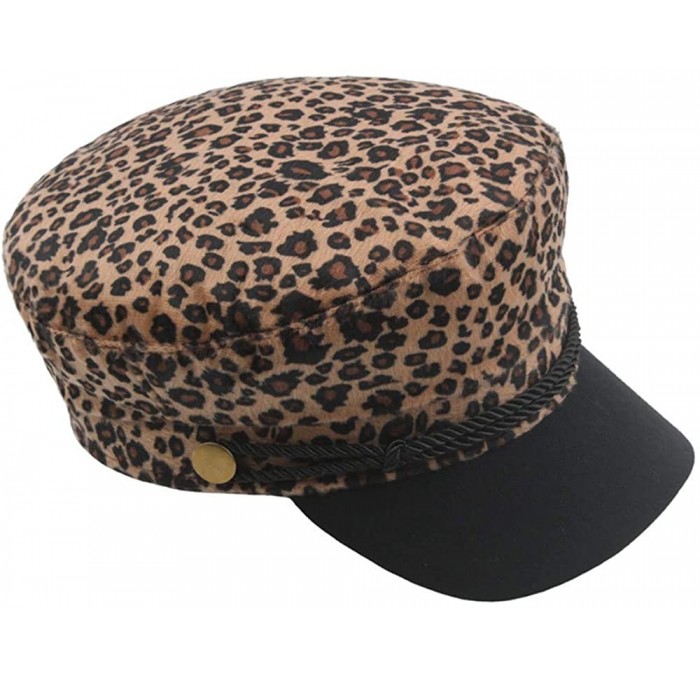 Berets Women's Leopard Print Beret Hat Casual Retro Flat Top Navy Cap - Khaki - CK18M2KMCMO $12.73