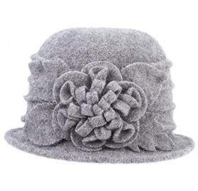 Bucket Hats Women's Winter Wool Cloche Bucket Hat Slouch Wrinkled Beanie Cap with Flower - Grey - C8186AN9X6I $24.24