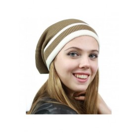 Skullies & Beanies Trendy Baggy Slouchy & Comfort Knitted Daily Beanie Hat w/Stripe - Camel/Ivory - CC12HPYE0PV $8.98