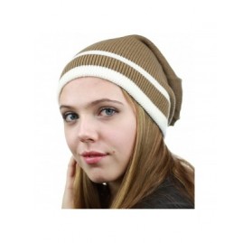 Skullies & Beanies Trendy Baggy Slouchy & Comfort Knitted Daily Beanie Hat w/Stripe - Camel/Ivory - CC12HPYE0PV $8.98