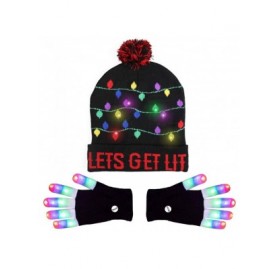 Skullies & Beanies LED Light up Christmas Hat Beanie Knit Cap and LED Gloves Unisex Ugly Sweater Holiday Xmas Accessories - C...