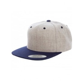 Baseball Caps Yupoong Premium Classic Snapback Hat - Flat Brim- Adjustable Ballcap w/Hat Liner - Heather/Navy - C418GYZ7D3L $...