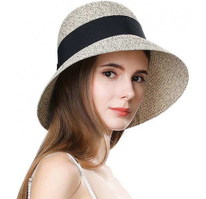 Sun Hats Womens UPF 50 Summer Straw Beach Sun Hat Wide Brim Fashion Fedora Packable & Adjustable - 69087coffee Mix - CT18R3AH...
