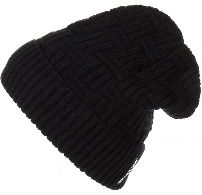 Skullies & Beanies Trendy Warm Ribbed Beanie Thick Slouchy Stretch Cable Knit Hat Soft Unisex Solid Skull Cap - Black - CN188...