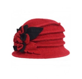 Bucket Hats Women's Wool Dress Church Cloche Hat Bucket Winter Floral Hat - Red - CO12L3NZWJX $17.10