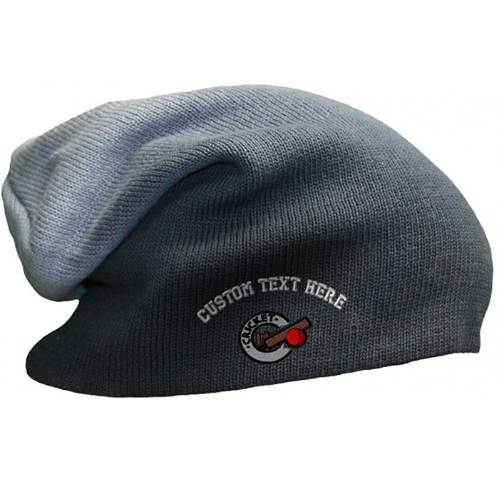 Skullies & Beanies Custom Slouchy Beanie Cricket A Embroidery Cotton Skull Cap Hats for Men & Women - Navy - CY18AQ9EECQ $19.78