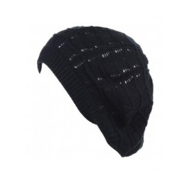 Berets Chic Soft Knit Airy Cutout Lightweight Slouchy Crochet Beret Beanie Hat - 2-pack Sky Blue & Black - CW18LEILNK2 $15.64