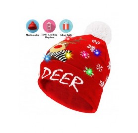 Skullies & Beanies Light Up Hat Beanie LED Ugly Xmas Party Beanie Cap Flashing Christmas Hat Knitted Cap for Women Kids - CK1...