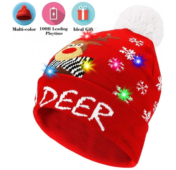 Skullies & Beanies Light Up Hat Beanie LED Ugly Xmas Party Beanie Cap Flashing Christmas Hat Knitted Cap for Women Kids - CK1...