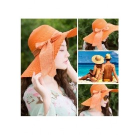 Sun Hats Women Colorful Big Brim Straw Bow Hat Sun Floppy Wide Brim Hats Beach Cap - Orange - CT18QELXDRC $26.34