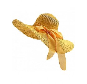 Sun Hats Women Colorful Big Brim Straw Bow Hat Sun Floppy Wide Brim Hats Beach Cap - Orange - CT18QELXDRC $26.34