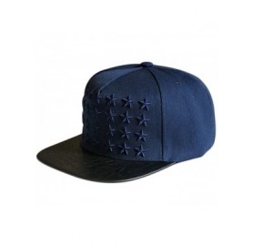 Baseball Caps Star Embroidery PU Leather Crocodile Skin Pattern Snapback Cap FFH134RED - Blue - CL11KCIMG95 $20.03