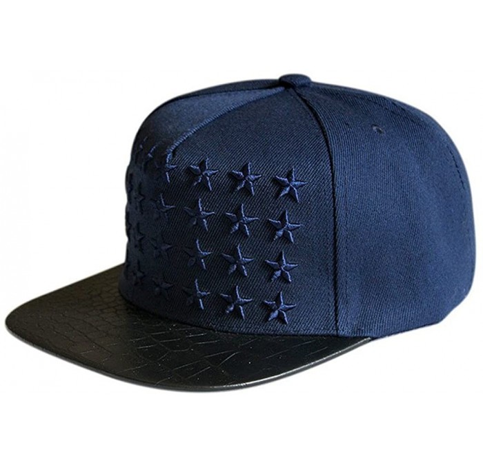 Baseball Caps Star Embroidery PU Leather Crocodile Skin Pattern Snapback Cap FFH134RED - Blue - CL11KCIMG95 $31.11