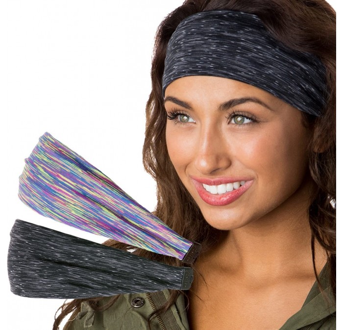Headbands Xflex Space Dye Adjustable & Stretchy Wide Headbands for Women - Space Dye Black & Multi Purple - CB183MSG5EZ $28.36